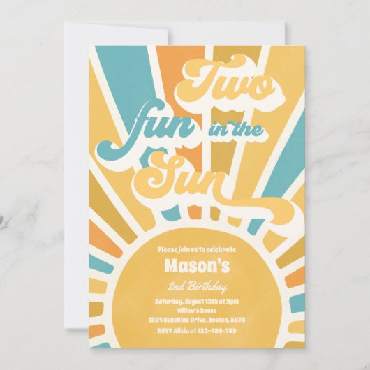 Invitation Deux Amusement Au Soleil Soleil 2e Anniversaire Bl (Devant)