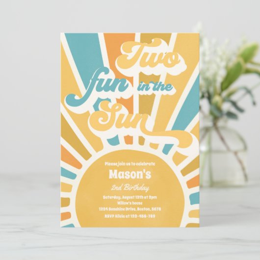 Invitation Deux Amusement Au Soleil Soleil 2e Anniversaire Bl (Debout devant)