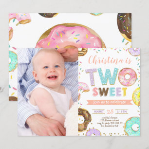 Invitation Deux ânesse Donut Girl 2e anniversaire Photo perso