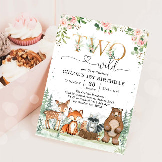 Invitation Deux Animaux de Fête Sauvages en Forêt pour un 2èm