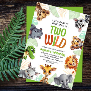 Invitation Deux Animaux de Safari Mignons et Sauvages pour le