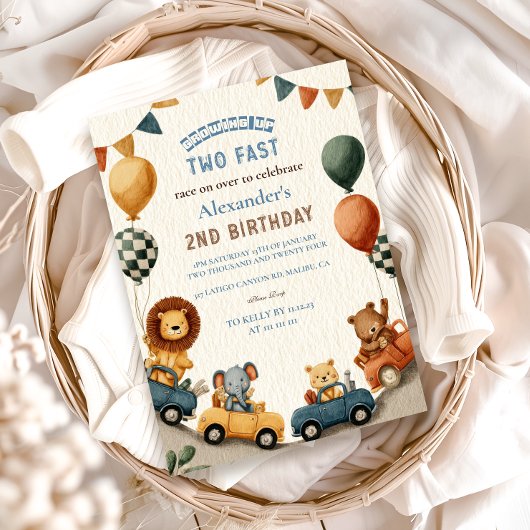 Invitation Deux Animaux Safari Fast 2e anniversaire
