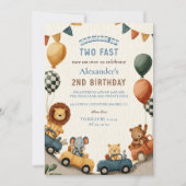 Invitation Deux Animaux Safari Fast 2e anniversaire (Devant)