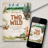 Invitation Deux animaux sauvages de forêt 2e anniversaire