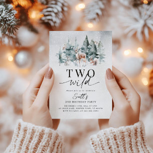 Invitation Deux Animaux Sauvages de la Forêt d'Hiver 2e Anniv