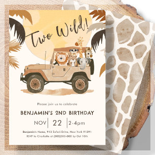 Invitation Deux animaux sauvages de la Jungle Safari 2e anniv