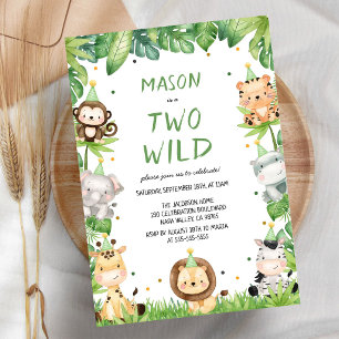 Invitation Deux Animaux Sauvages de Safari Anniversaire Enfan