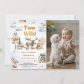 Invitation Deux animaux sauvages du bois photo de la fête du  (Devant)