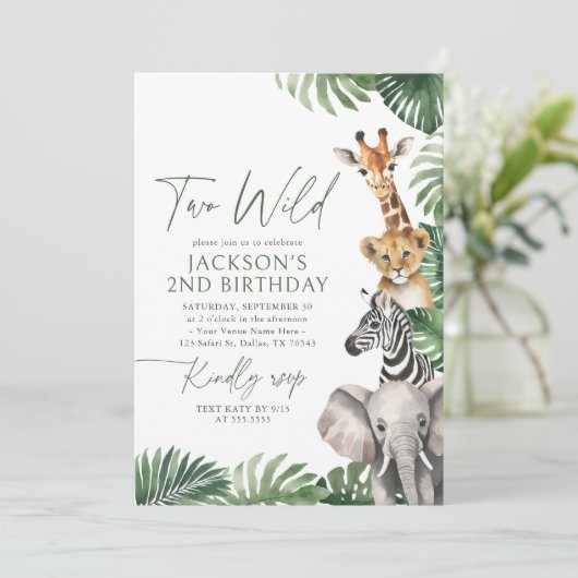 Invitation Deux animaux sauvages Safari 2e anniversaire (Debout devant)