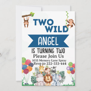 Invitation Deux animaux sauvages Safari 2e anniversaire