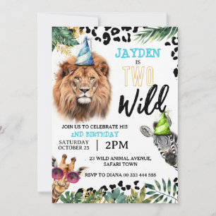 Invitation Deux animaux sauvages Safari 2e fête d'anniversair