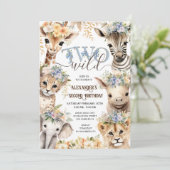 Invitation DEUX animaux sauvages Safari Boy 2e anniversaire (Debout devant)