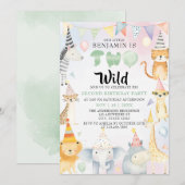 Invitation Deux animaux sauvages Safari Boy 2e fête d'anniver (Devant / Derrière)