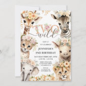 Invitation DEUX animaux sauvages Safari Girl 2e anniversaire (Devant)