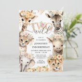 Invitation DEUX animaux sauvages Safari Girl 2e anniversaire (Debout devant)