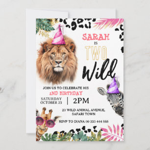 Invitation Deux animaux sauvages Safari Invitat de fête de 2e