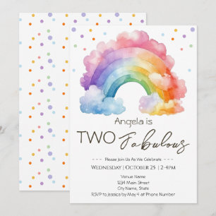 Invitation Deux Anniversaire de enfant arc-en-ciel fabuleux