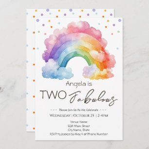 Invitation Deux Anniversaire de enfant arc-en-ciel fabuleux