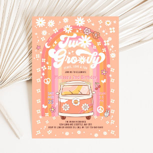 Invitation DEUX Anniversaire Groovy Van Daisy Hippie 70s 2ème