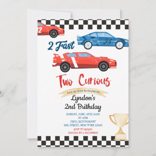 Invitation Deux Anniversaire Rapide 2 Rapide Deux Curieux Rou (Devant)