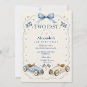Invitation Deux Anniversaire Rapide Bleu Ruban de Course (Devant)