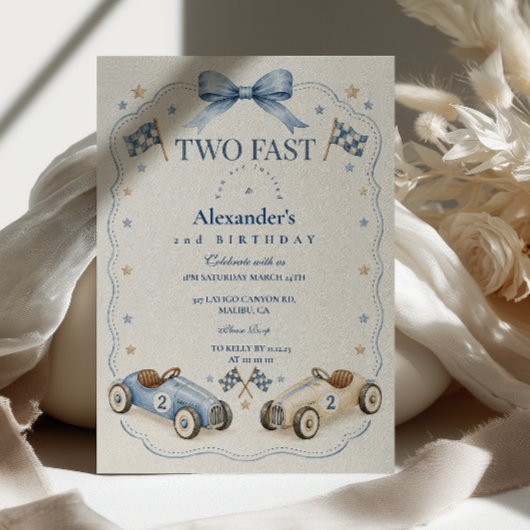 Invitation Deux Anniversaire Rapide Bleu Ruban de Course
