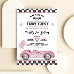 Invitation Deux anniversaires rapides Retro Rose Voiture de c
