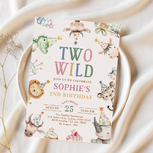 Invitation Deux anniversaires sauvages de 2 ans Fête Safari A