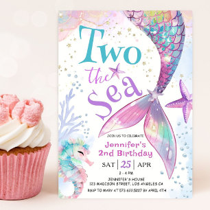 Invitation Deux ans sur le thème de la sirène fille 2ème anni