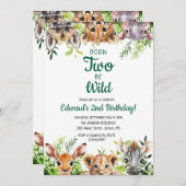 Invitation Deux Aquarelle Sauvage Couleur Safari Animaux Anni (Devant / Derrière)