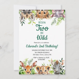 Invitation Deux Aquarelle Sauvage Couleur Safari Animaux Anni