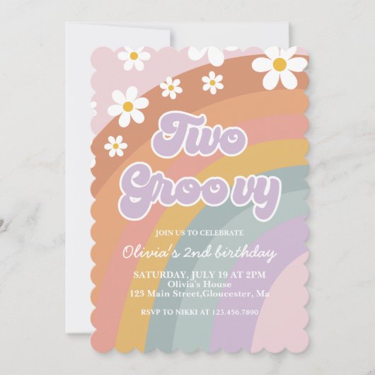 Invitation Deux Arc-en-ciel rétro Super 2e anniversaire (Devant)