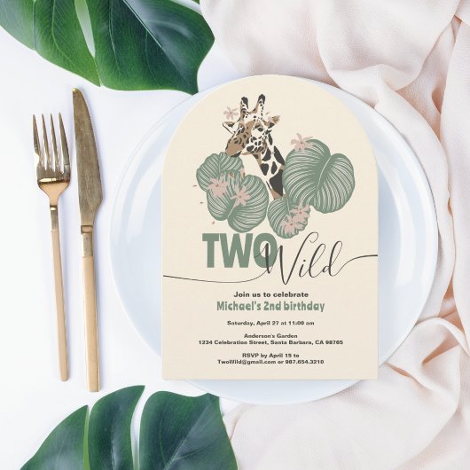 Invitation Deux Arc sauvage Giraffe Animal 2e fête d'annivers
