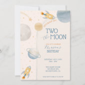 Invitation Deux au garçon de la lune Fusée spatiale 2e annive (Devant)