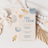 Invitation Deux au garçon de la lune Fusée spatiale 2e annive