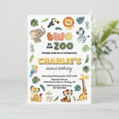 Invitation Deux au Zoo Animal Safari fête d'anniversaire (Debout devant)