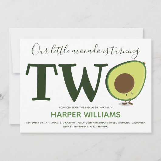 Invitation Deux Avocado Toddler 2e anniversaire (Devant)