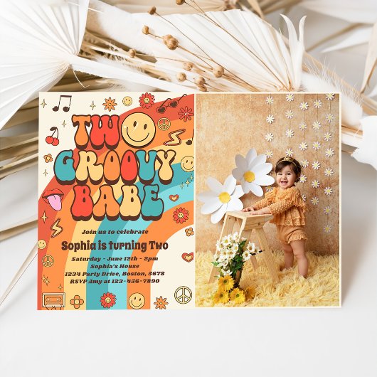 Invitation Deux Babe Retro Super Rainbow 2e anniversaire Phot