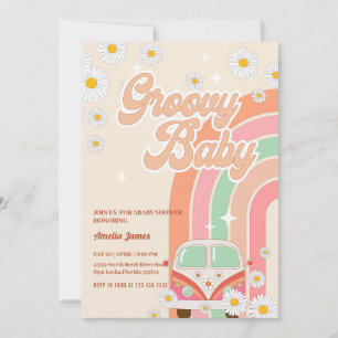 Invitation Deux baby shower Super Rose Daisy Rainbow Van