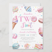 Invitation Deux Bains Pastel Rose Donut Candy 2e anniversaire (Devant)