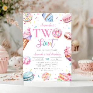 Invitation Deux Bains Pastel Rose Donut Candy 2e anniversaire