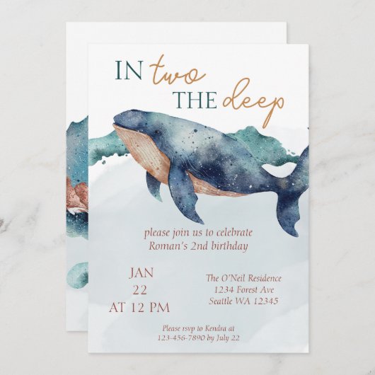 Invitation Deux baleines baleines à fond (Devant / Derrière)