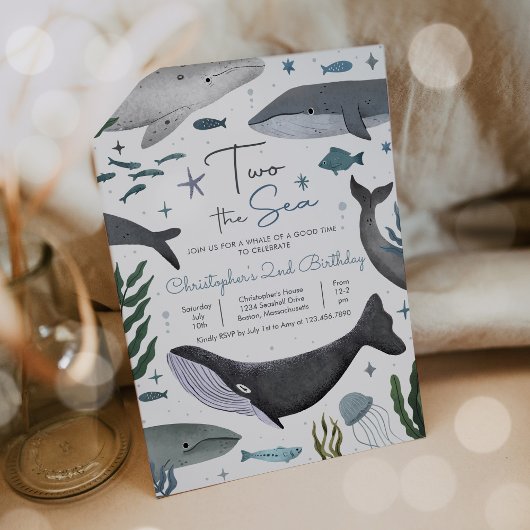 Invitation Deux baleines marines 2e fête d'anniversaire
