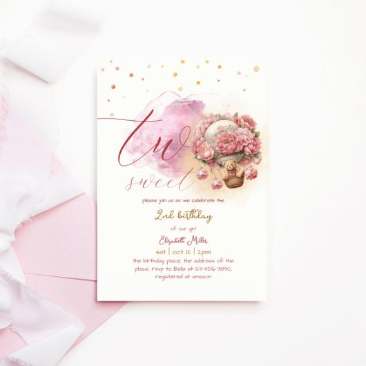 Invitation Deux Ballons Sucrés Enchantant fille 2e anniversai