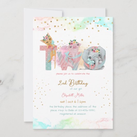 Invitation Deux Bébé Rose Douce Bébé Fille 2e anniversaire (Devant)