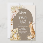 Invitation Deux bébés animaux sauvages boho arche 2e annivers (Devant)