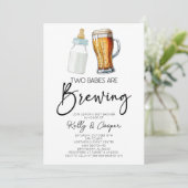 Invitation Deux Bébés Brassent Bouteille Baby shower Bière (Debout devant)