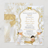 Invitation Deux bébés garçons et fille Baptême Christening Go (Devant / Derrière)