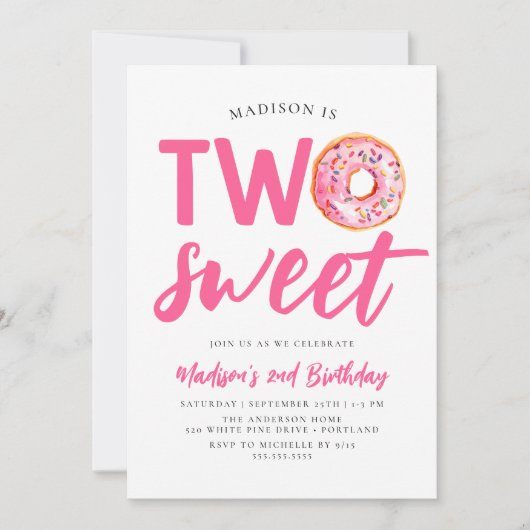 Invitation Deux beignes roses douces 2e anniversaire (Devant)