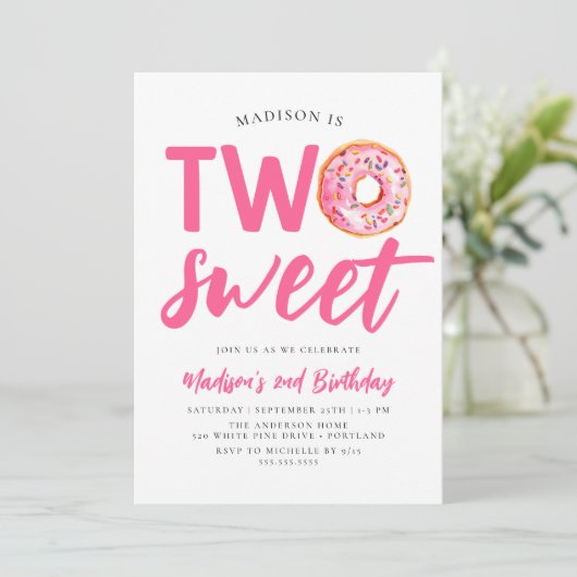 Invitation Deux beignes roses douces 2e anniversaire (Debout devant)